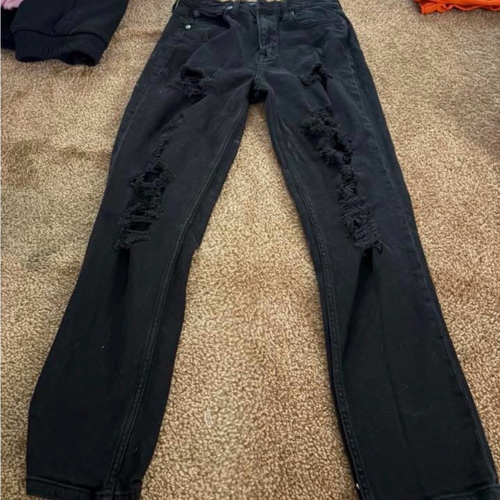 Aeropostale Black Distressed Straight Leg Jeans